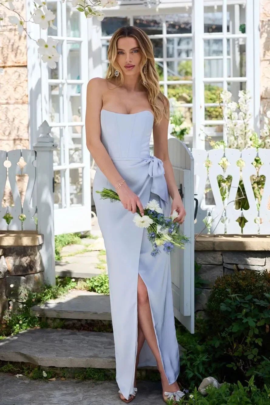 V. Chapman The June Strapless Satin Dress in Arctic Ice Blue Size 6
